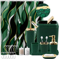 Green Bathroom Set with Stripe Shower Curtain and Accessories
