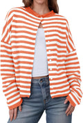 Womens Striped Long Sleeve Cardigan - Lightweight Fall Knit