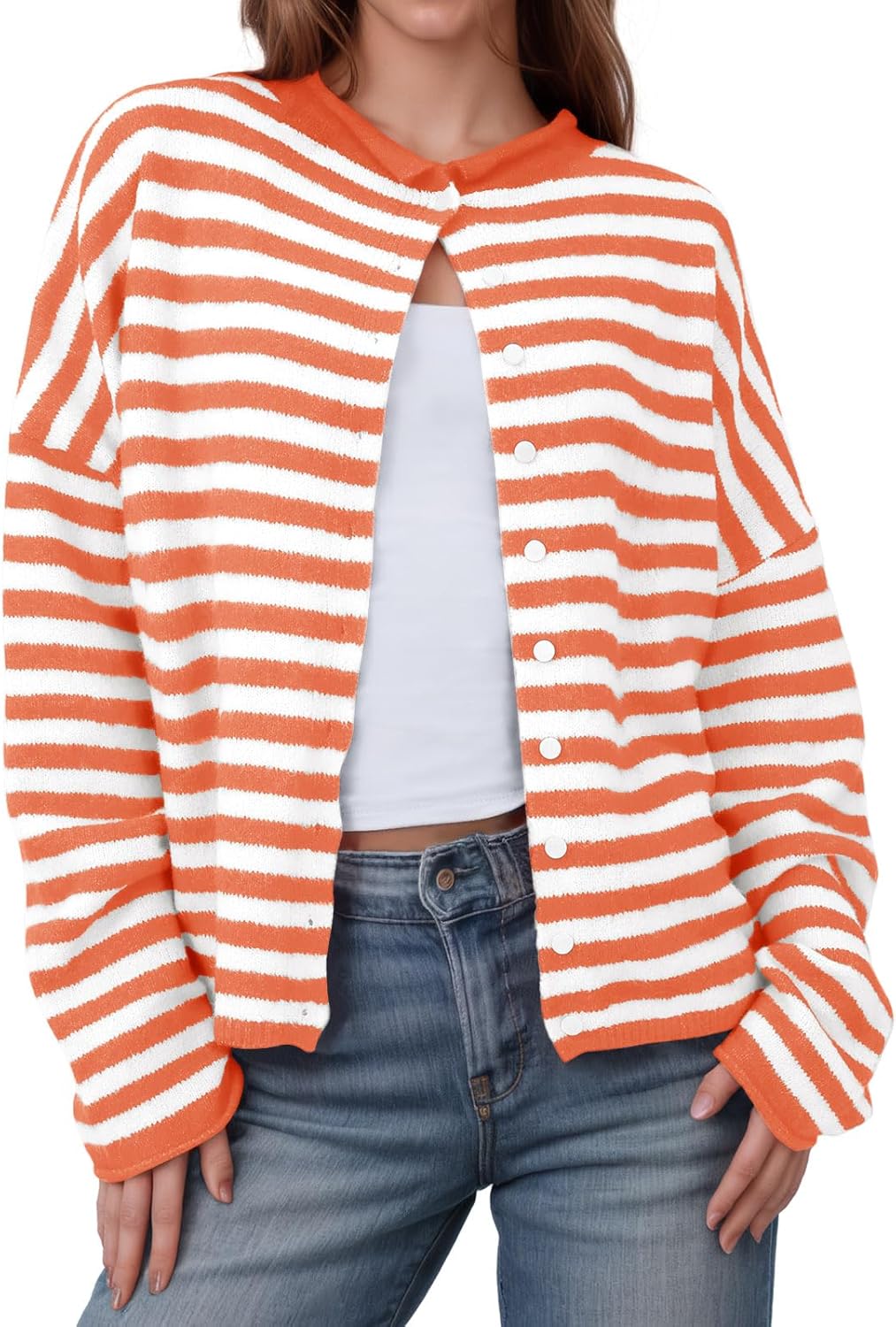 Saodimallsu Womens Striped Cardigan for Casual Fall Style