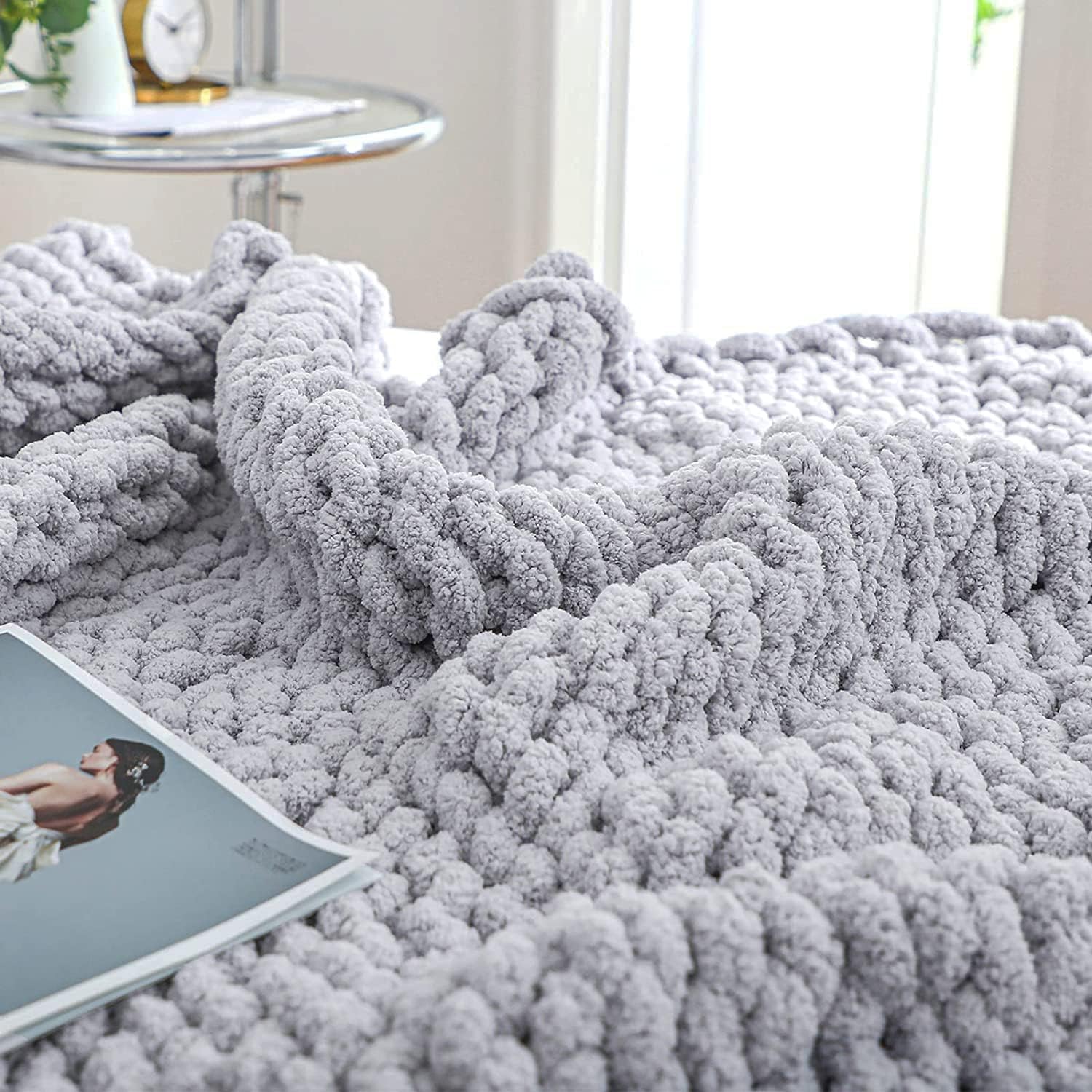 Bigacogo Chunky Knit Throw Blanket for Cozy Living Room Decor