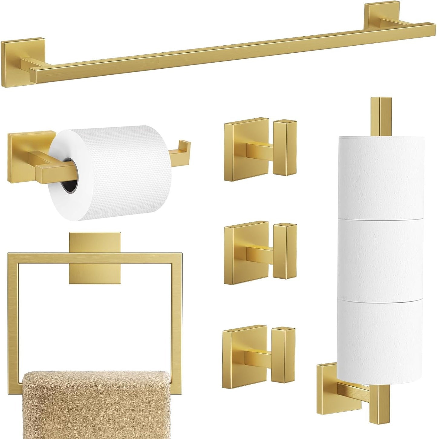 7-Piece Brushed Gold Bathroom Hardware Set for Modern Spaces