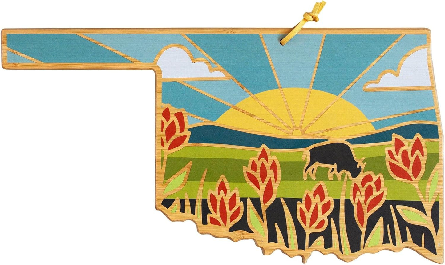 Oklahoma State Shaped Cutting Board with Artwork by Summer Stokes