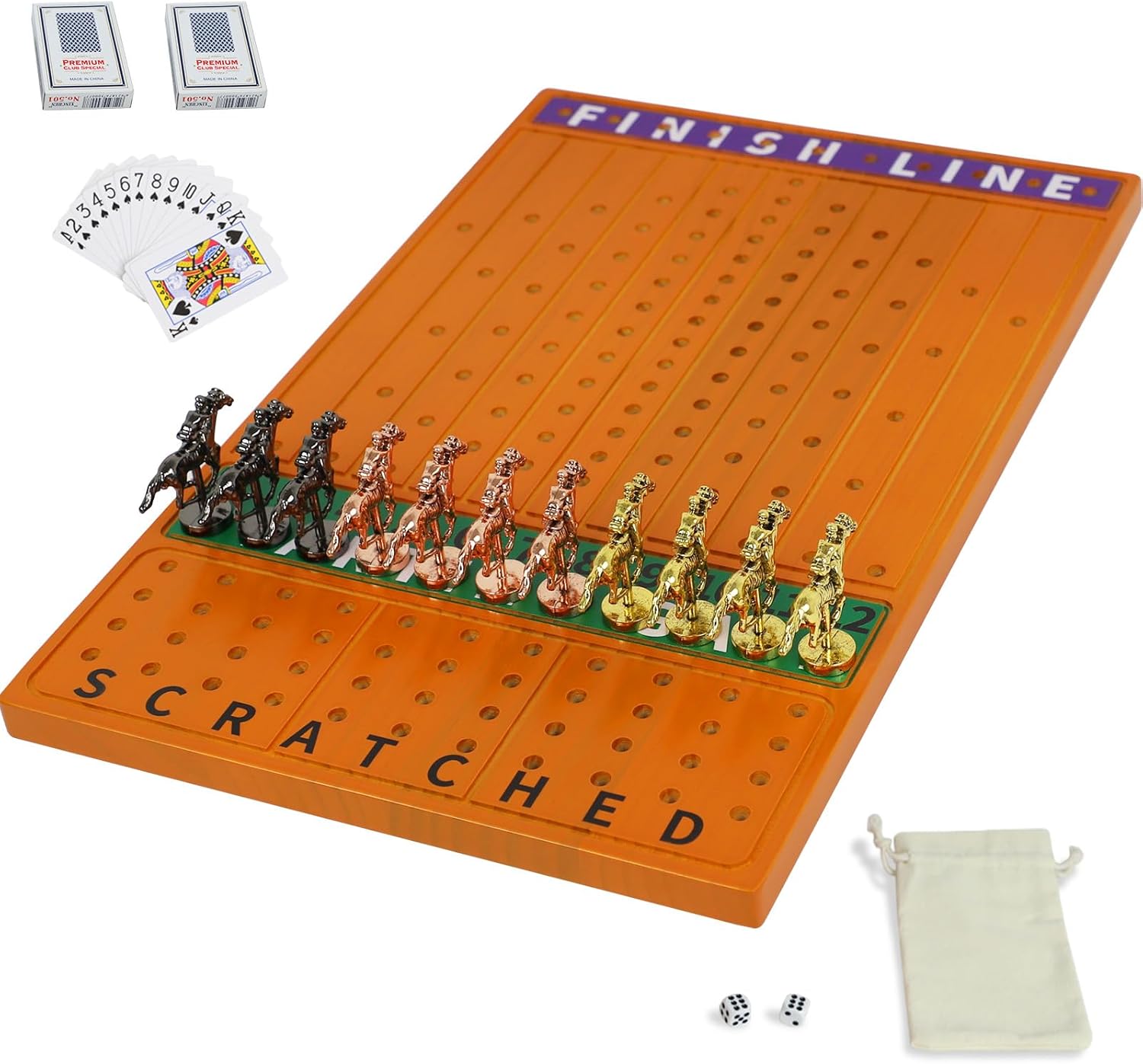 Horse Race Board Game with Luxurious Metal Horses and Dice