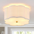 Modern Drum Semi Flush Mount 3-Light Gold Ceiling Light - Linen Petal