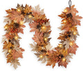 6 ft Fall Garland with Lights Timer Function - Realistic Leaves