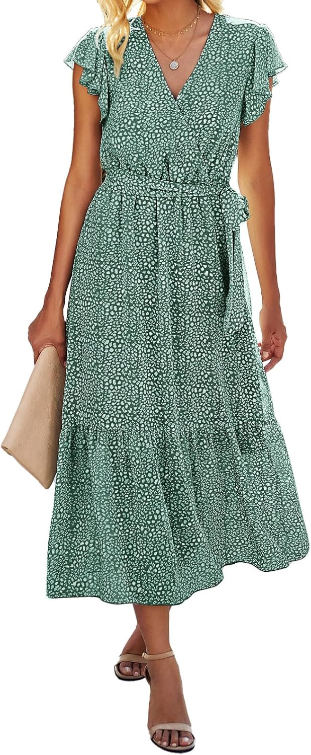 BTFBM Women Summer Bohemian Floral Casual Midi Sun Dress
