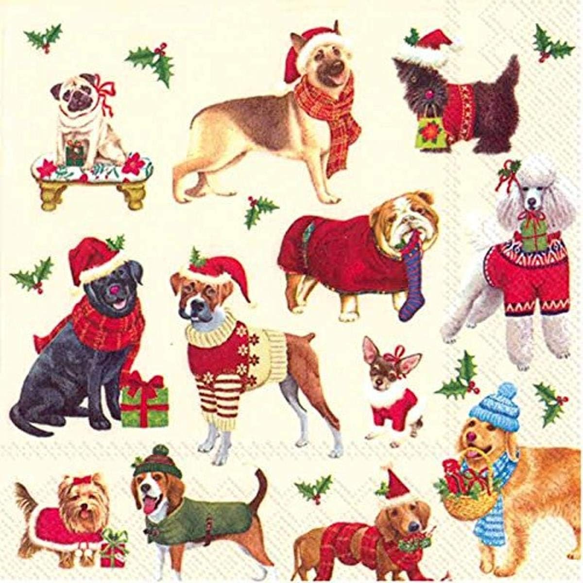 Boston Intl Christmas Dogs Cocktail Napkins