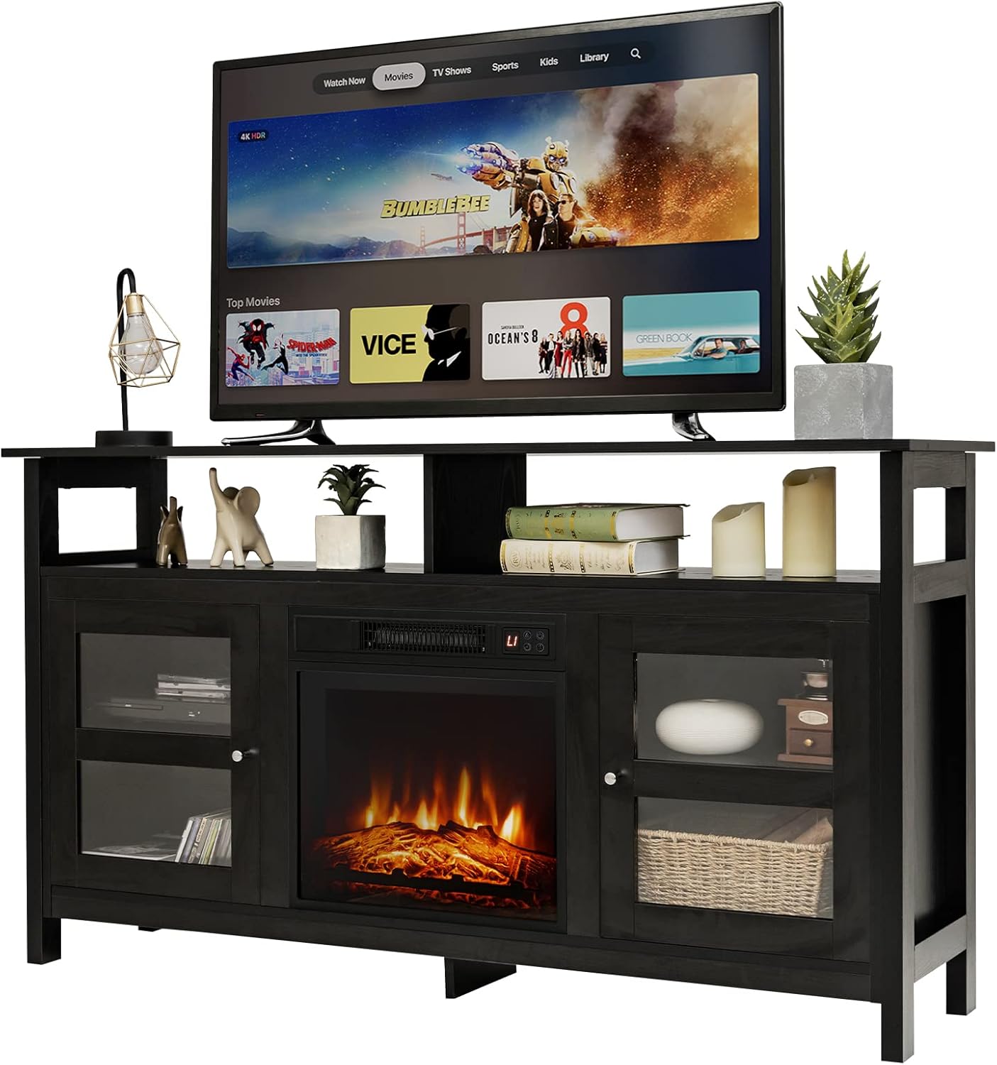 Tangkula 65 Fireplace TV Stand w/ 18 Electric Fireplace & Remote