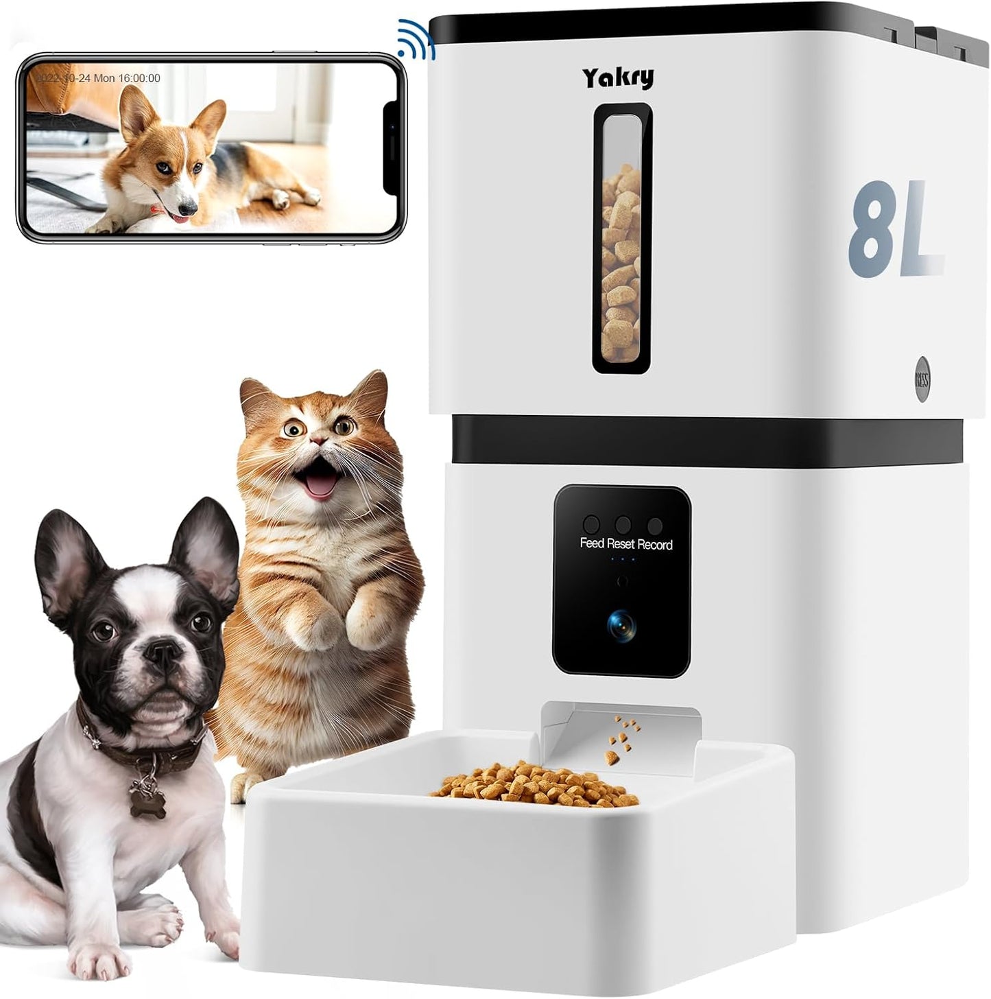 Yakry Smart Pet Feeder: WiFi Camera, 33 Cups, App Control, HD Video - Easy Setup!