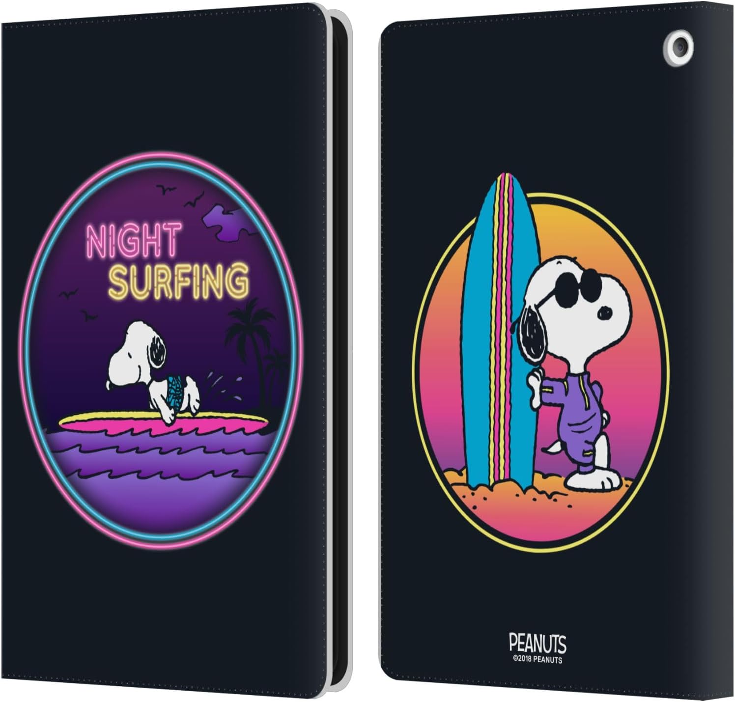 Peanuts Night Surfer Snoopy Leather Wallet Case for Fire HD 8
