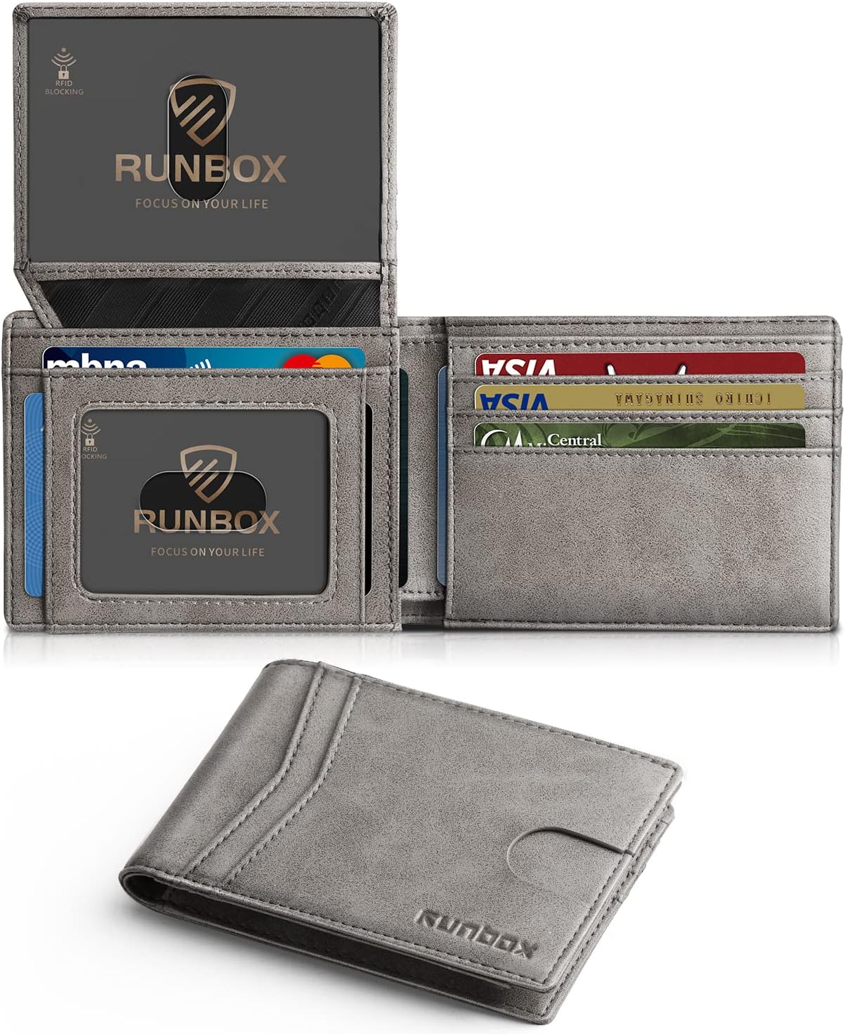 RUNBOX Slim RFID Leather Wallet for Men with Gift Box