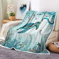Sea Turtle Octopus Throw Blanket - Cozy Blue Teal Ocean Throw