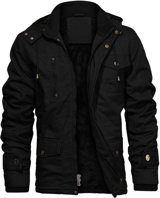 CHEXPEL Men's Thick Winter Jacket with Hood and Cargo Pockets