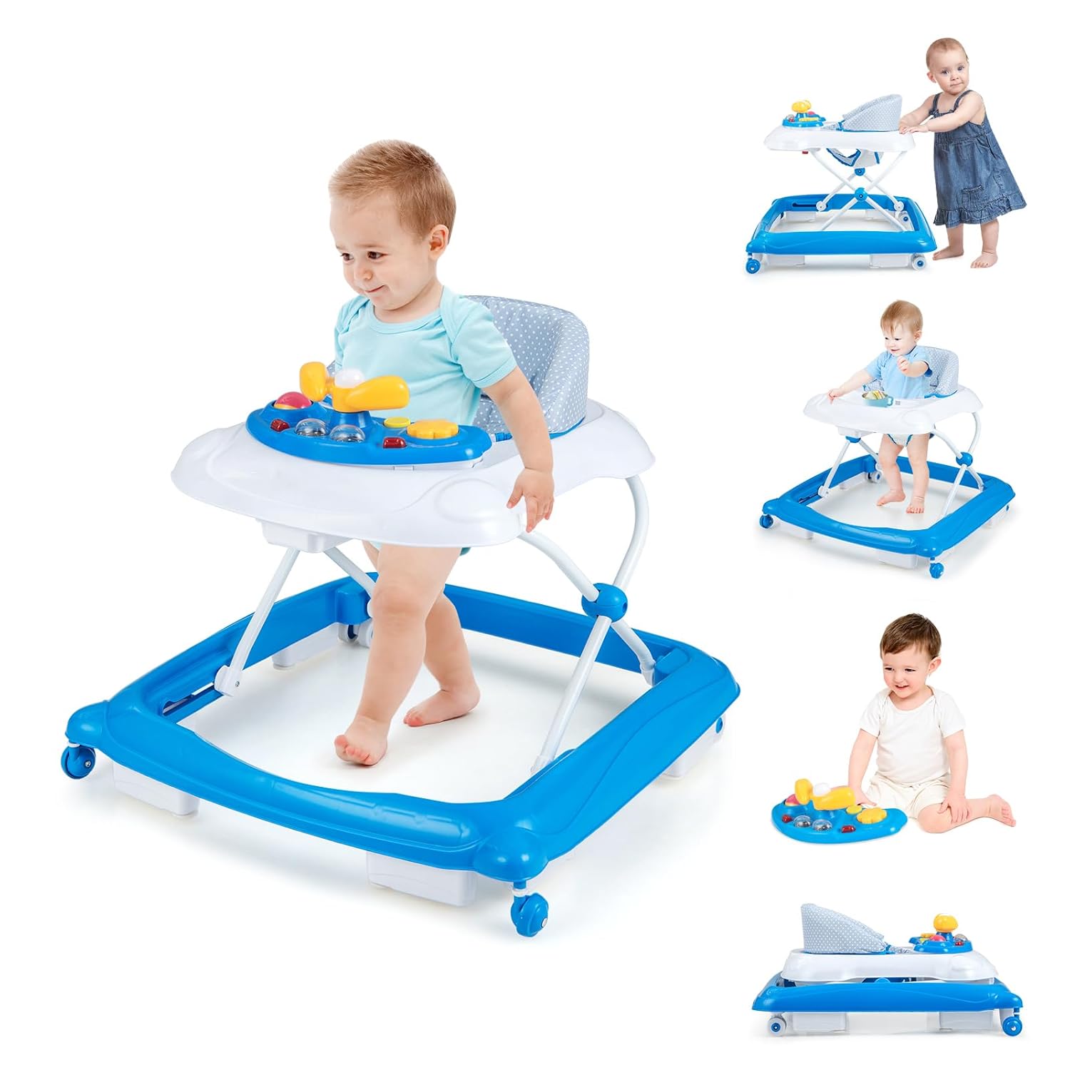 4 in 1 Foldable Baby Walker with Adjustable Height and Music