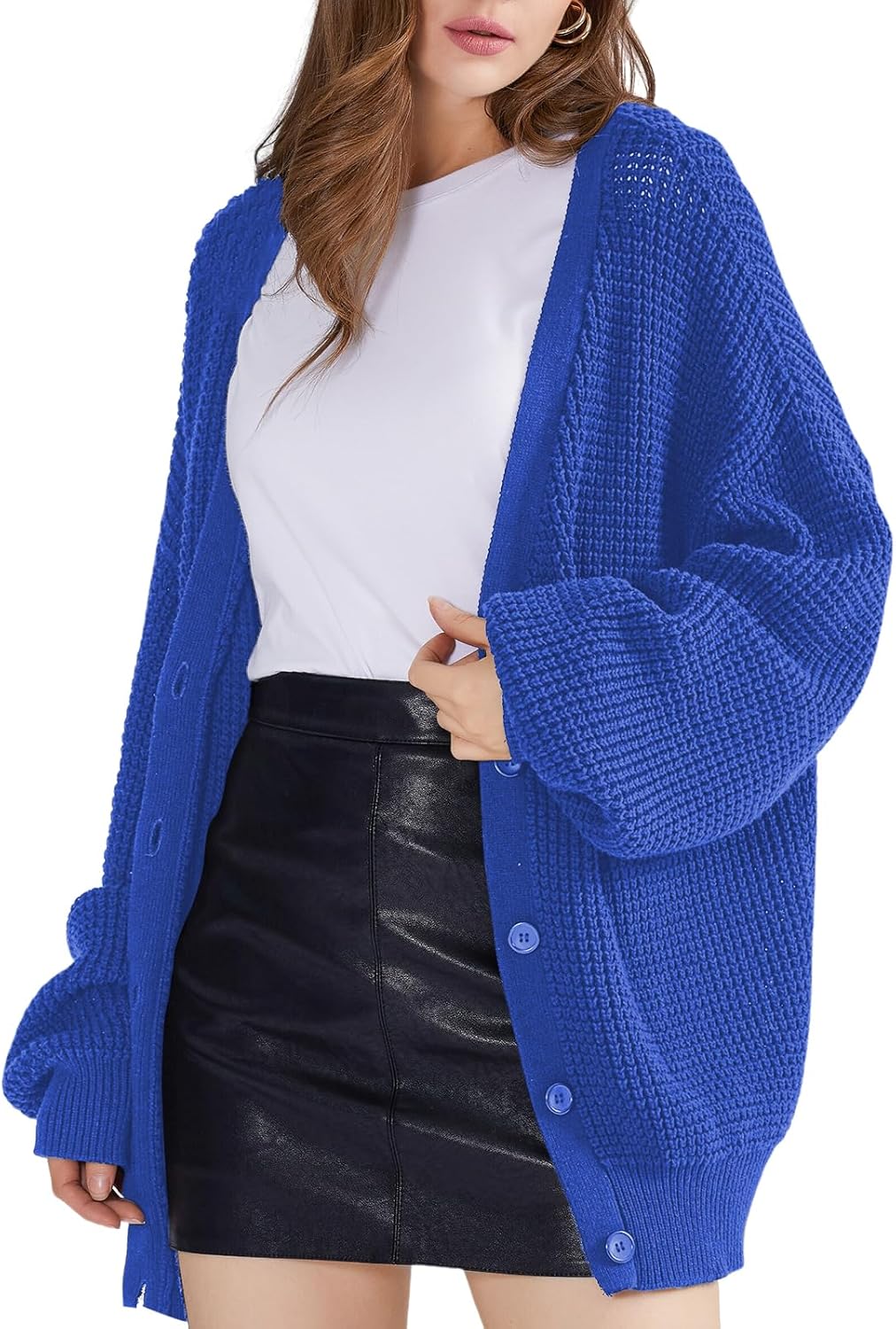 QUALFORT Cardigan Sweaters for Women 100% Cotton Oversized Knit