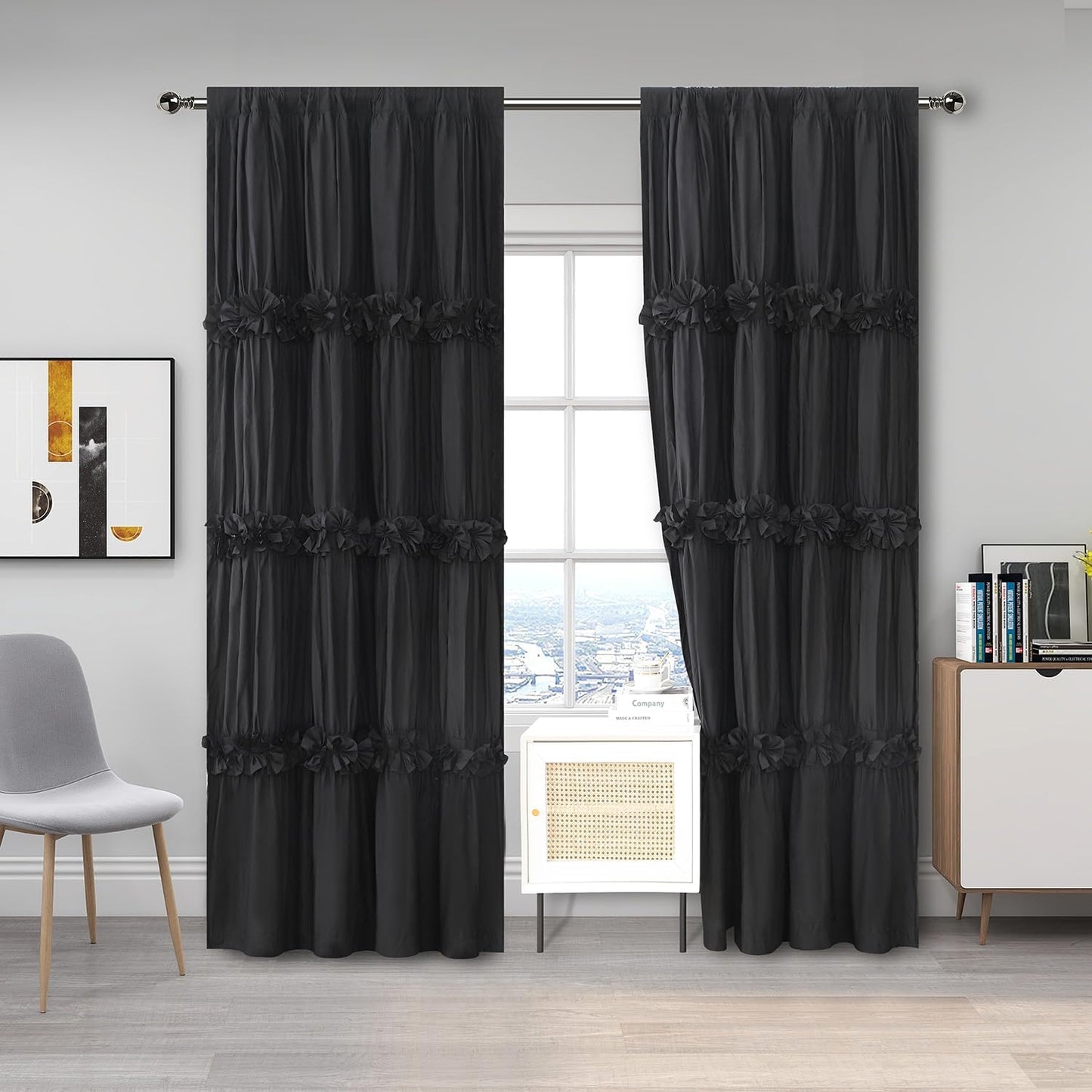 Thermal Insulated Blackout Window Curtains with Butterfly Flowers
