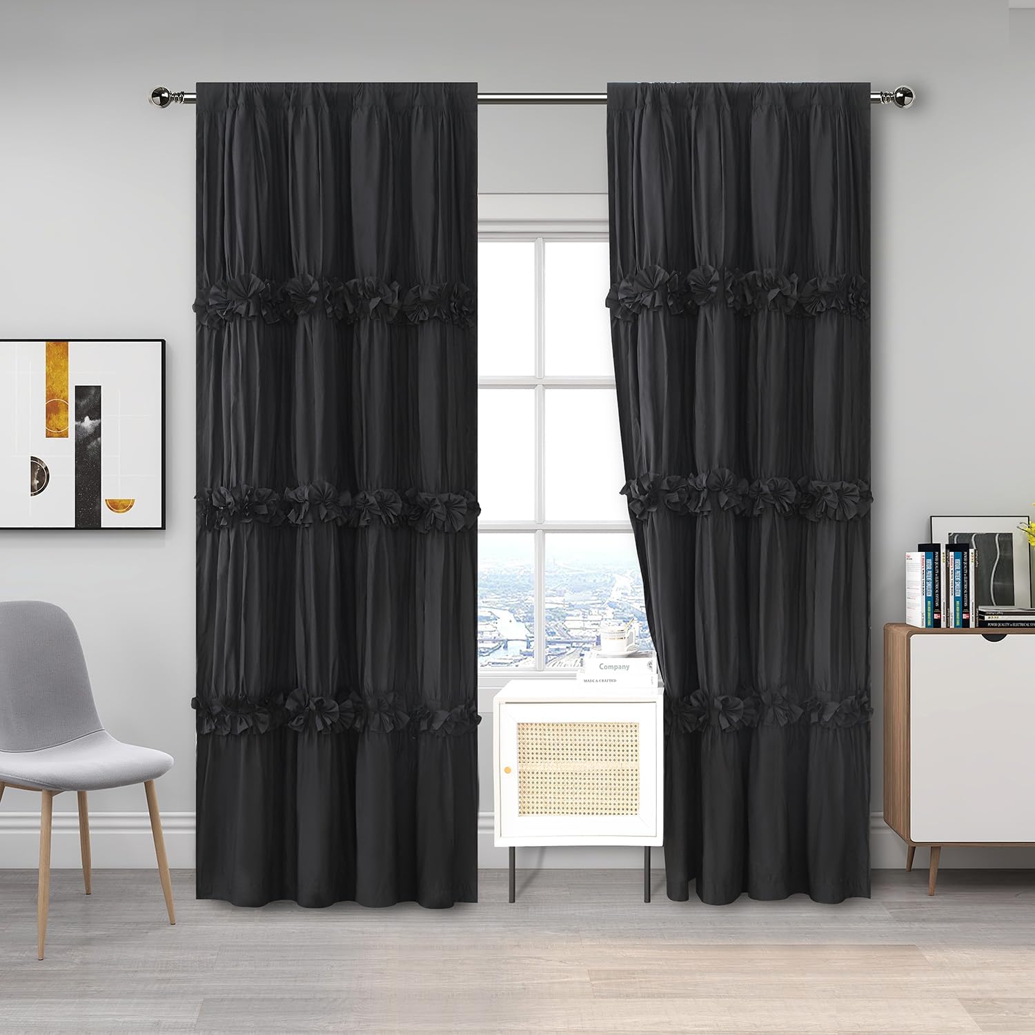 Thermal Insulated Blackout Window Curtains with Butterfly Flowers