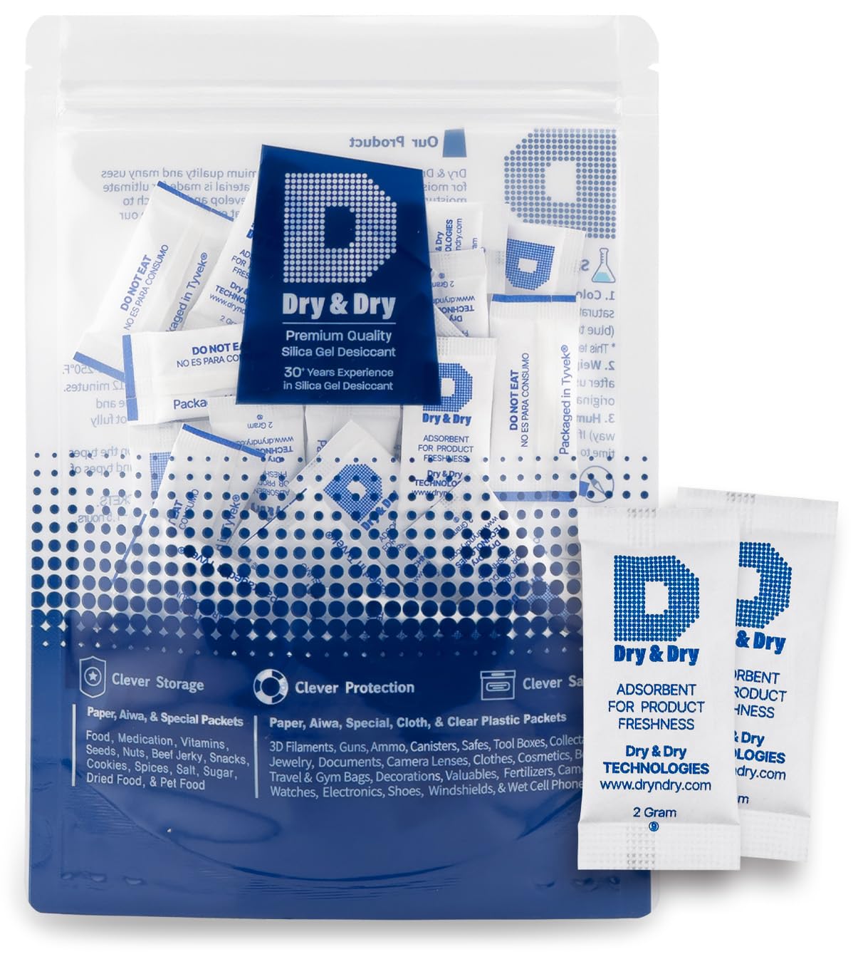Dry & Dry Silica Gel Packets - 2 Gram Food Safe Desiccants