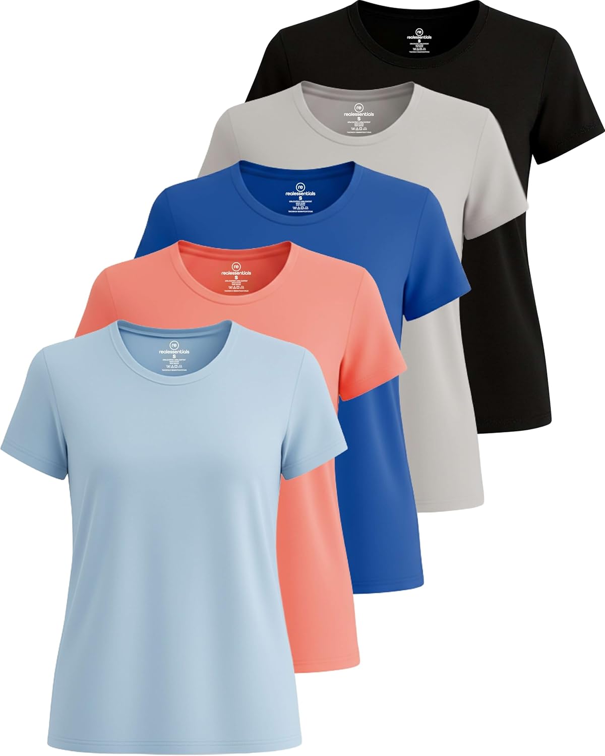 Real Essentials 5 Pack Women's Short Sleeve T-Shirts for Fitness