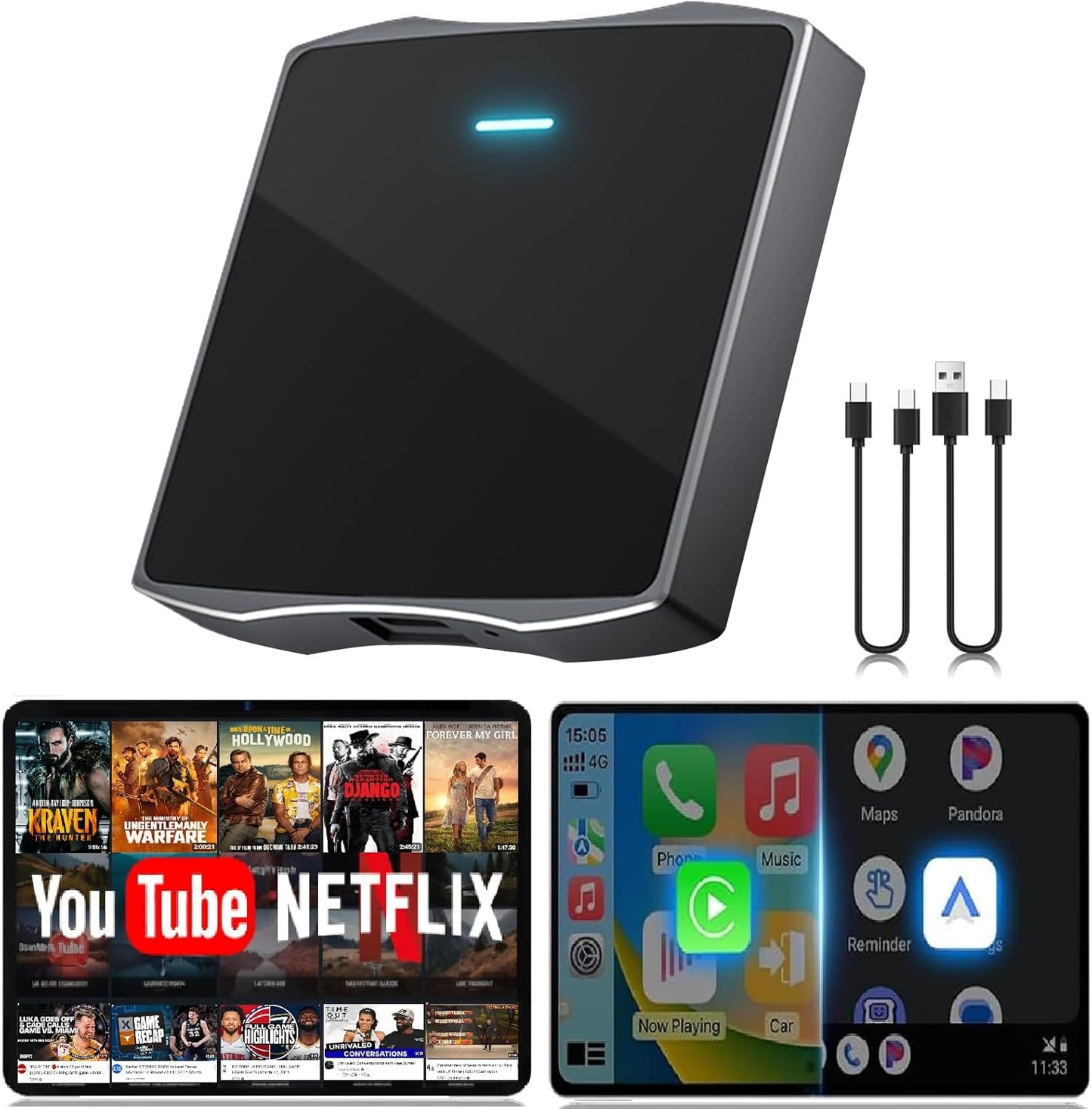 Wireless CarPlay Adapter - Stream Netflix & YouTube