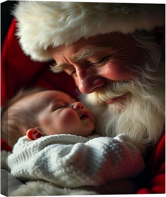 Festive Santa with Baby Christmas Canvas Poster for Holiday Decor