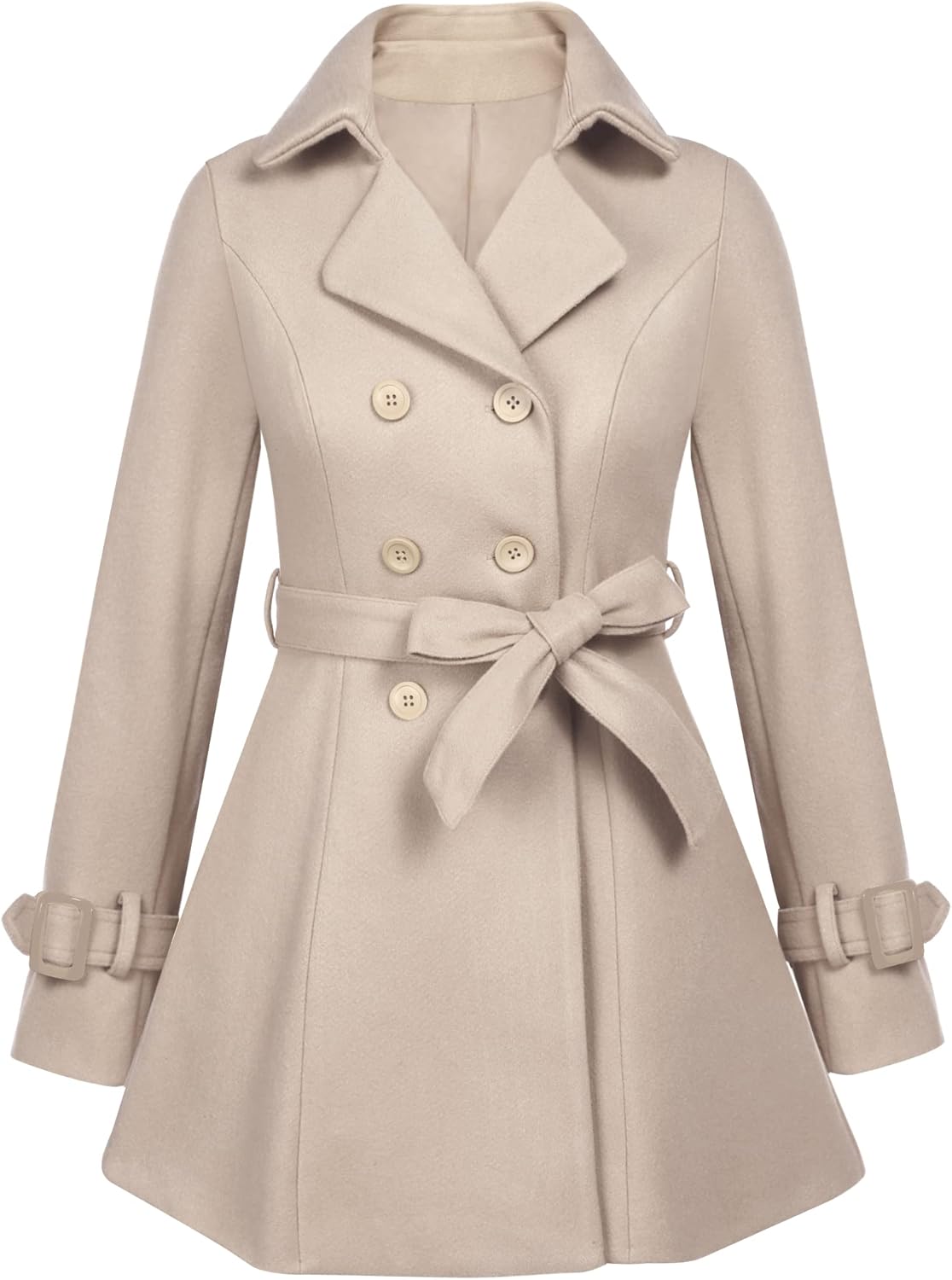 Zeagoo Women's Faux Fur Lapel Double-Breasted Wool Trench Coat