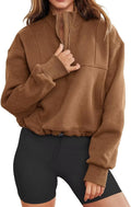 LEEDYA Womens Long Sleeve Half Zip Sweatshirt Crop Top - Casual