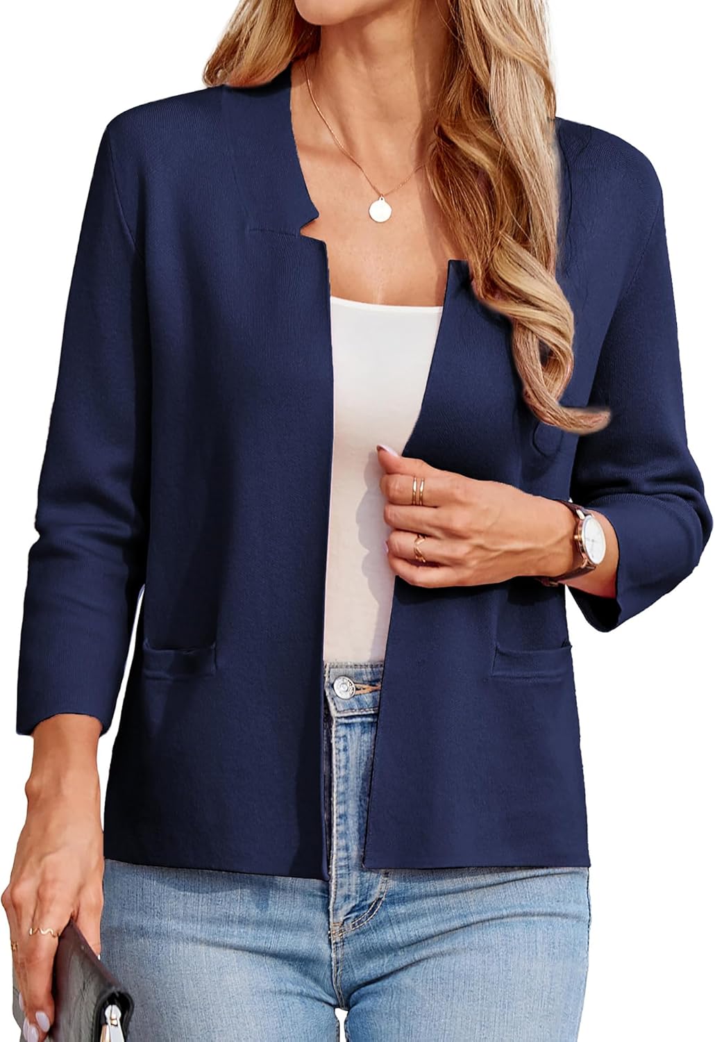 Stylish 3/4 Sleeve Cropped Sweater Blazer for Women