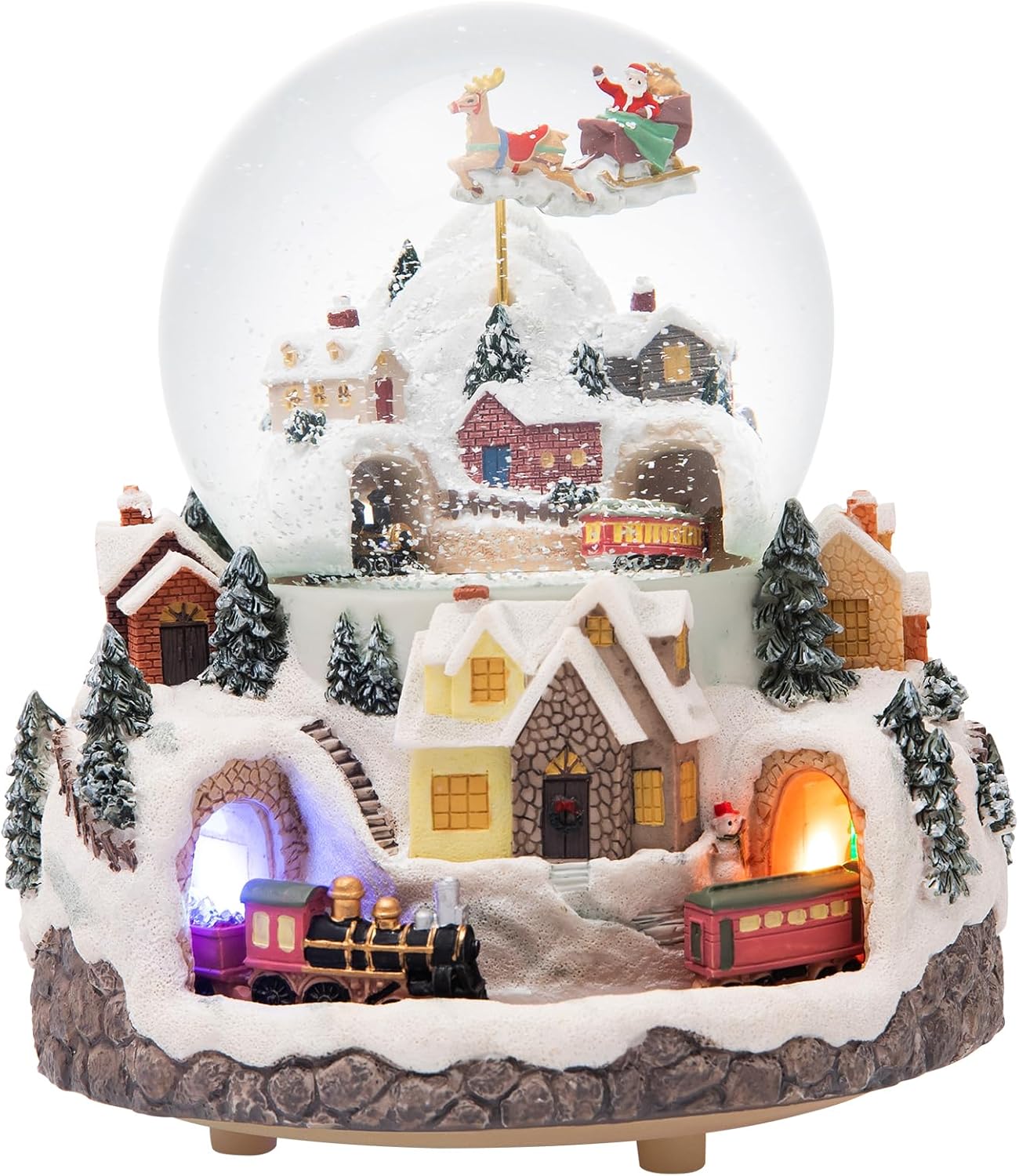 Triple Revolving Illuminated Train Musical Village Snow Globe