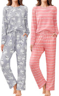 Women 2 Pack Long Sleeve Pajama Set - Soft Stretchy PJs with Pockets