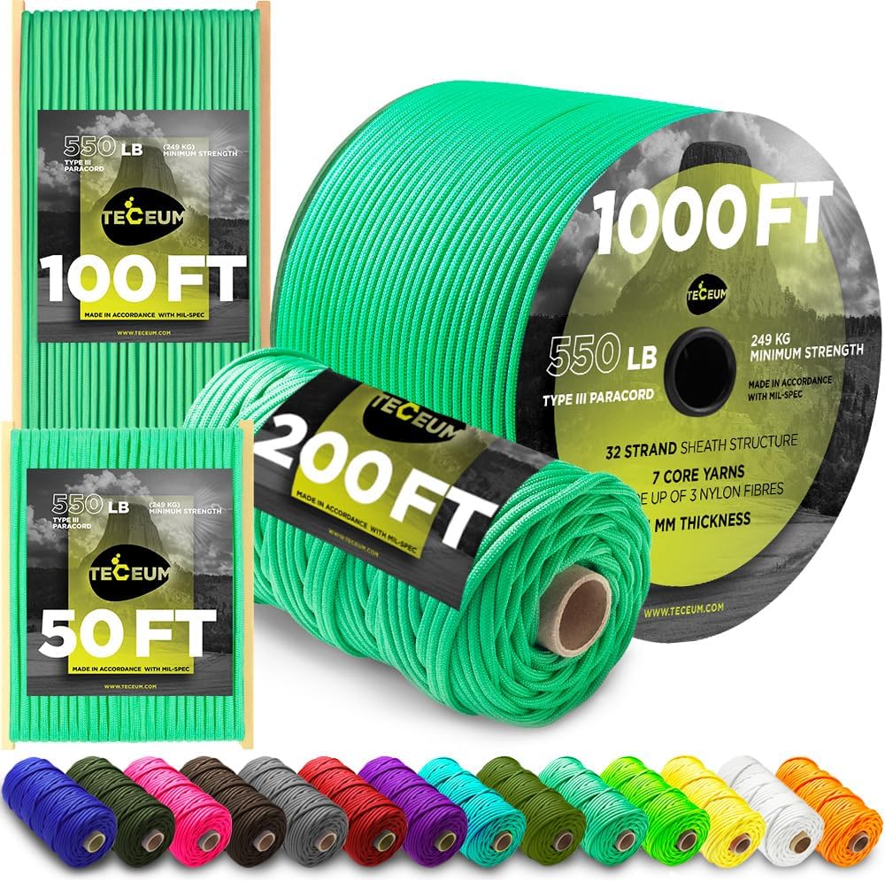TECEUM Reflective Paracord Rope - Durable Utility Rope for Camping