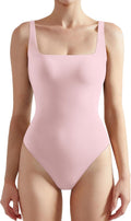 Women Square Neck Backless Thong Bodysuit - Double Lined Fit