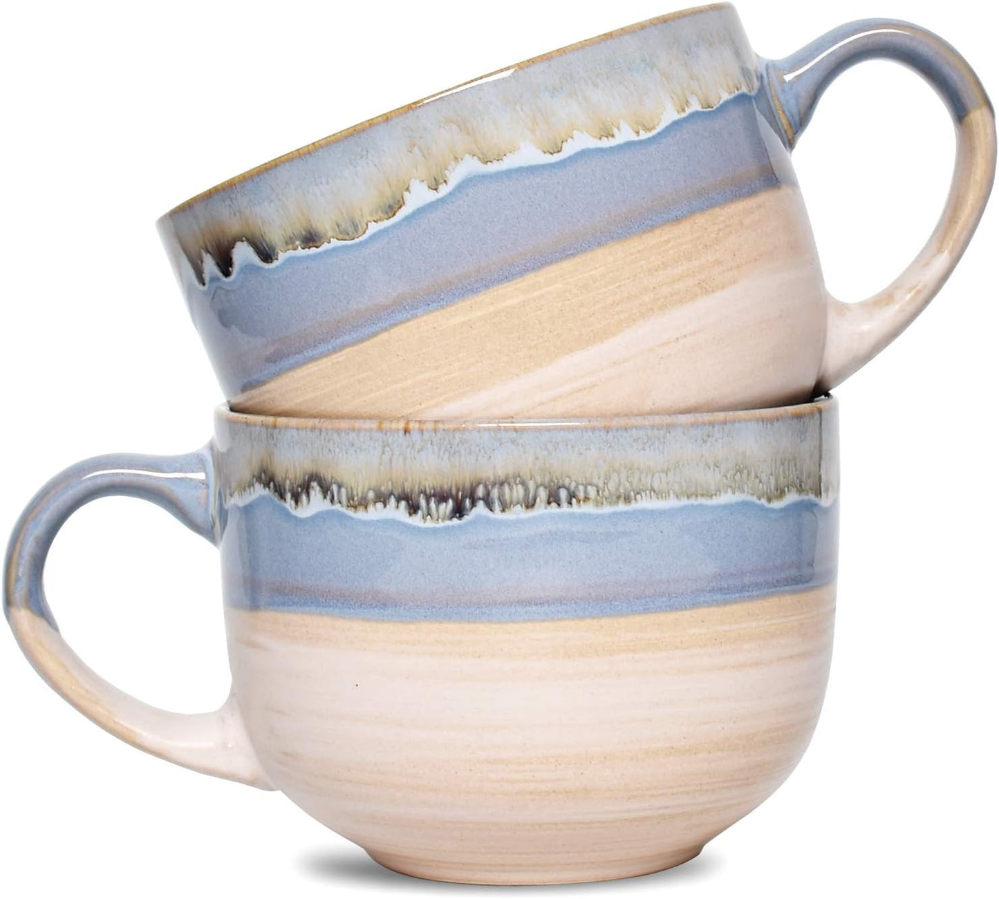 Bosmarlin Set of 2 Large Ceramic Coffee Mugs, 16 Oz, Ideal for Office & Home