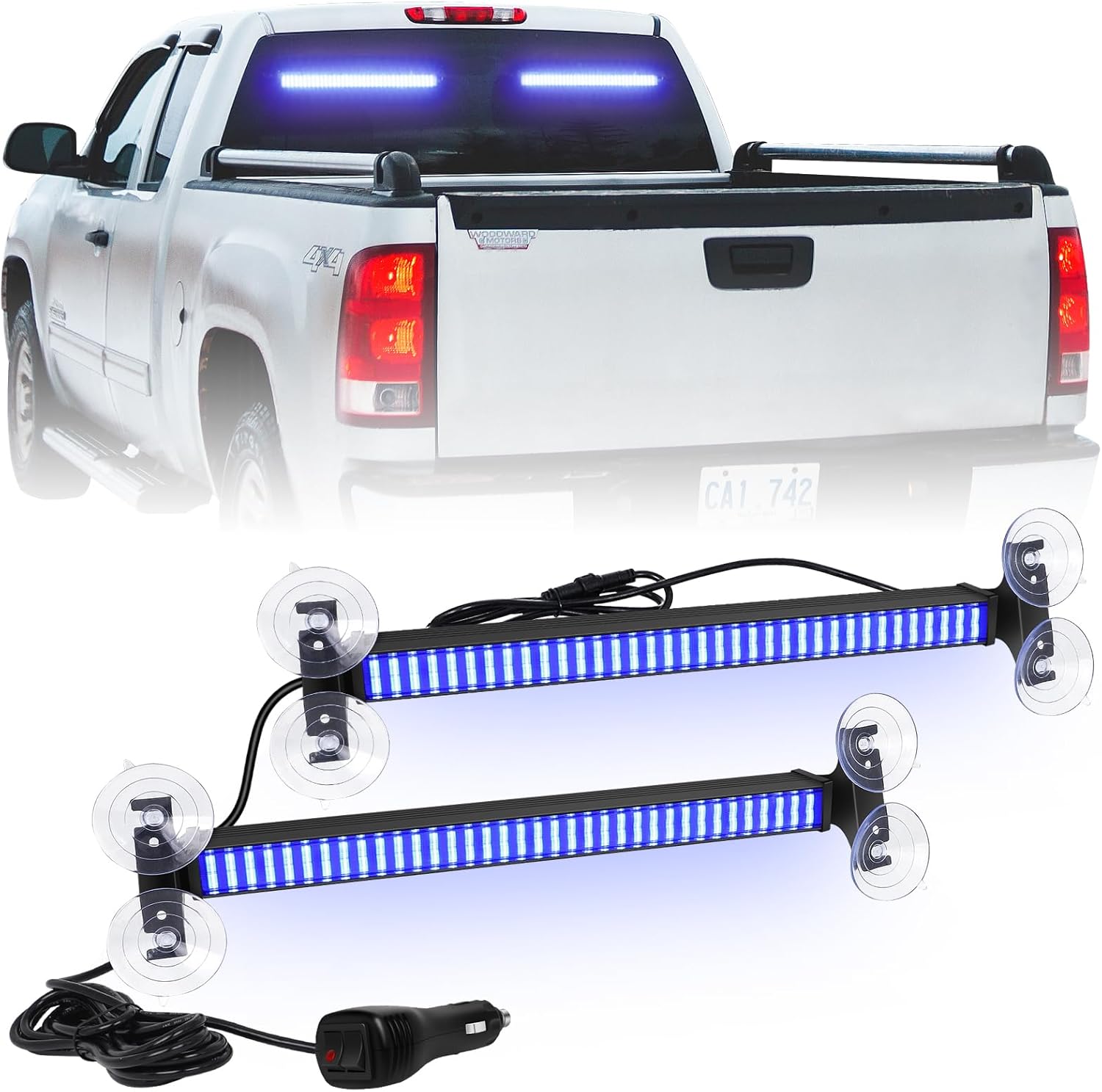 XRIDONSEN 2 in 1 Blue Emergency Lights Traffic Advisor Light Bar