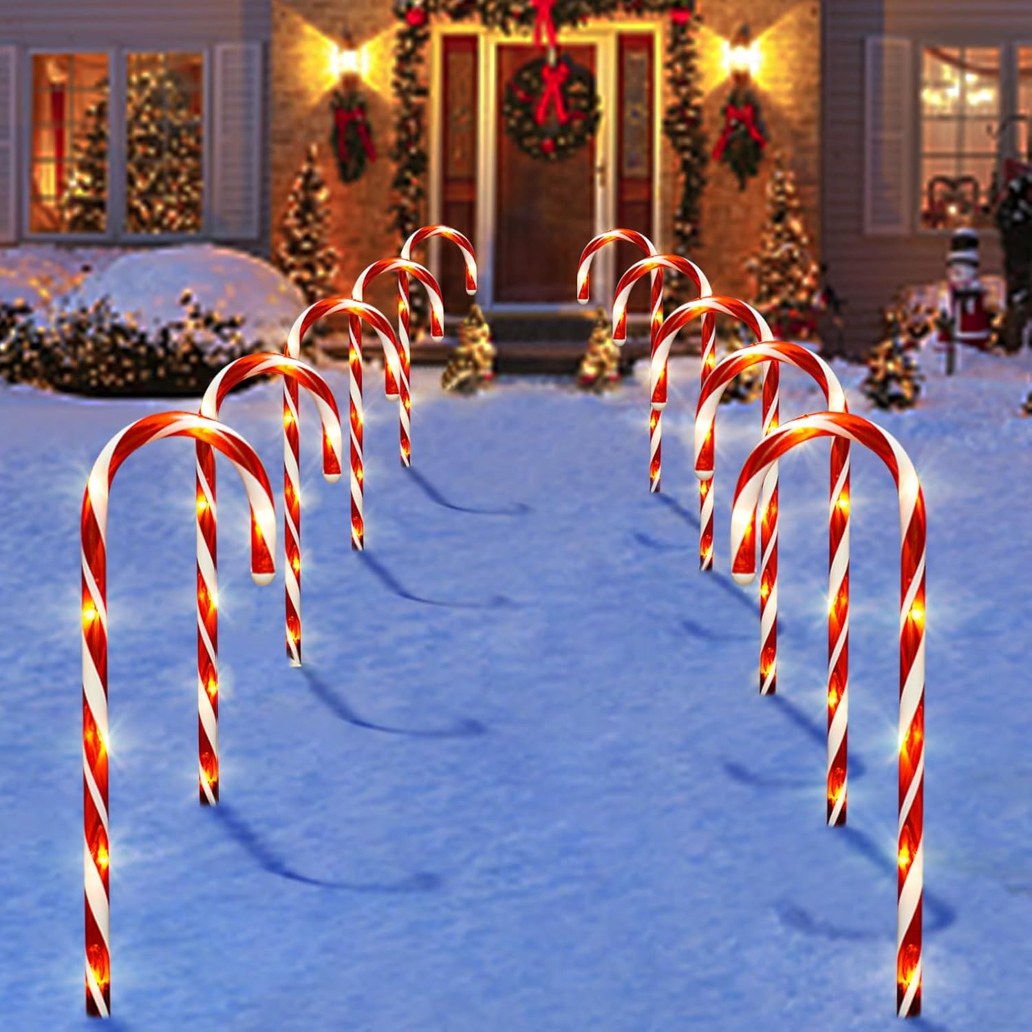 Candy Cane Lights Outdoor, 10 Pcs Solar Pathway Decorations