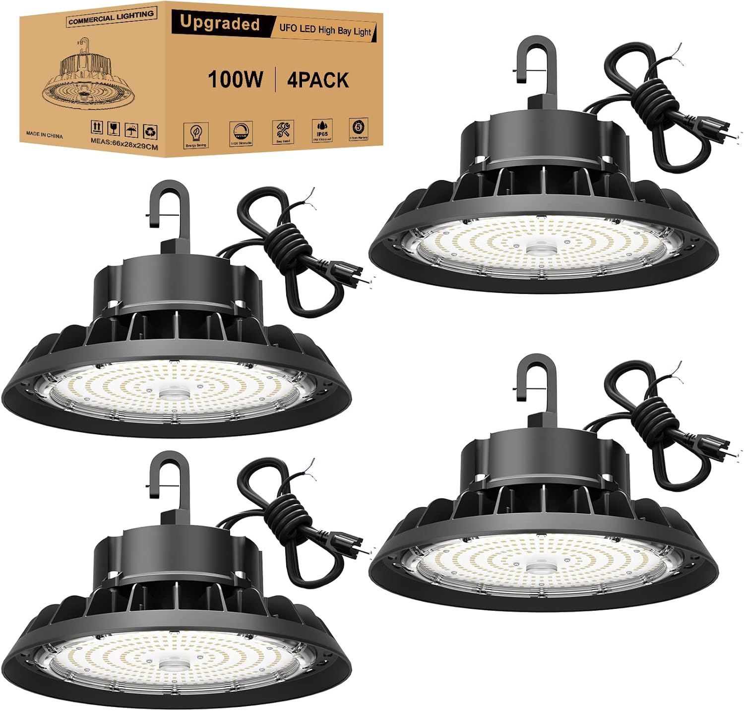 UFO LED High Bay Light 100W 14,000LM Dimmable for Warehouse