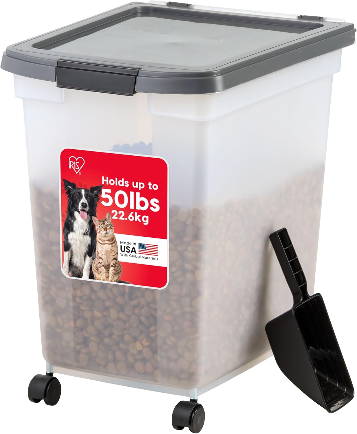 IRIS USA Dog Food Storage Container with Rolling Wheels for Pets