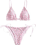 ZAFUL Women's Triangle Floral String Bikini Set - Tie Side Two Piece