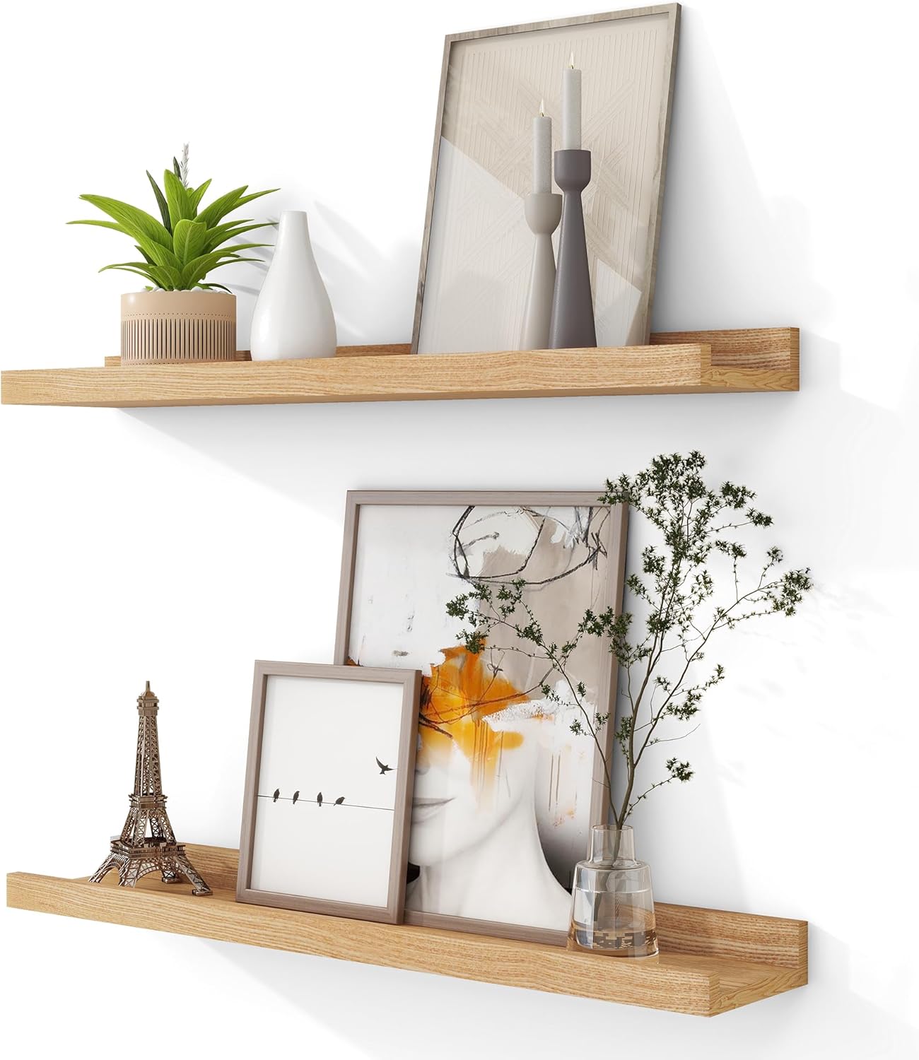 Acovy Solid Ash Wood Picture Ledge Shelf Set of 2 for Home
