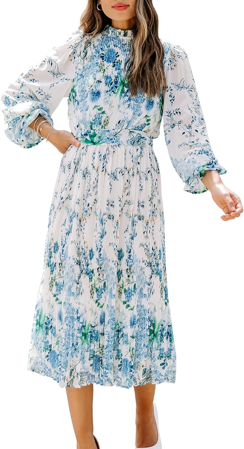 Floral Chiffon Midi Dress for Women - Elegant Summer Style