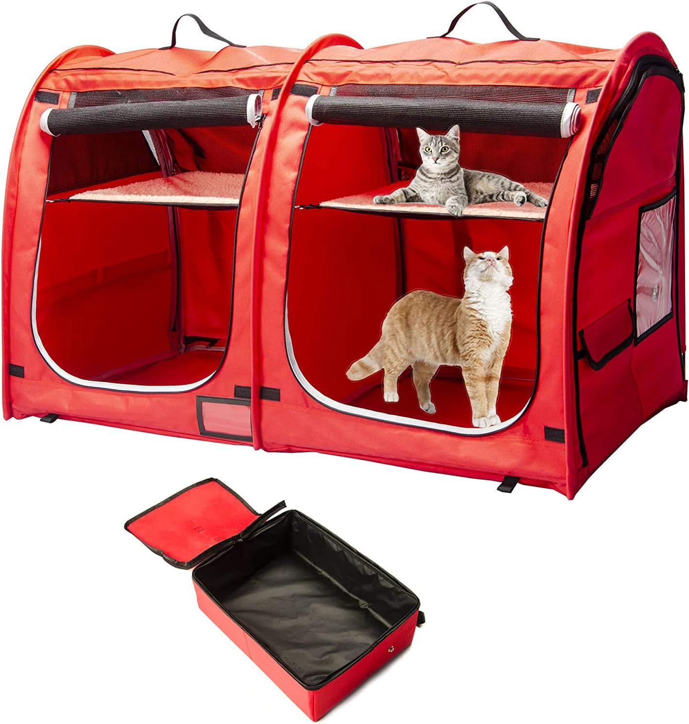 Portable Twin Compartment Cat Cage - Easy Fold Kennel