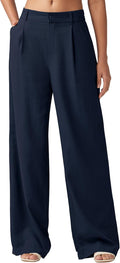 Women's Linen Cotton Blend Wide Leg Work Pants - With Pockets