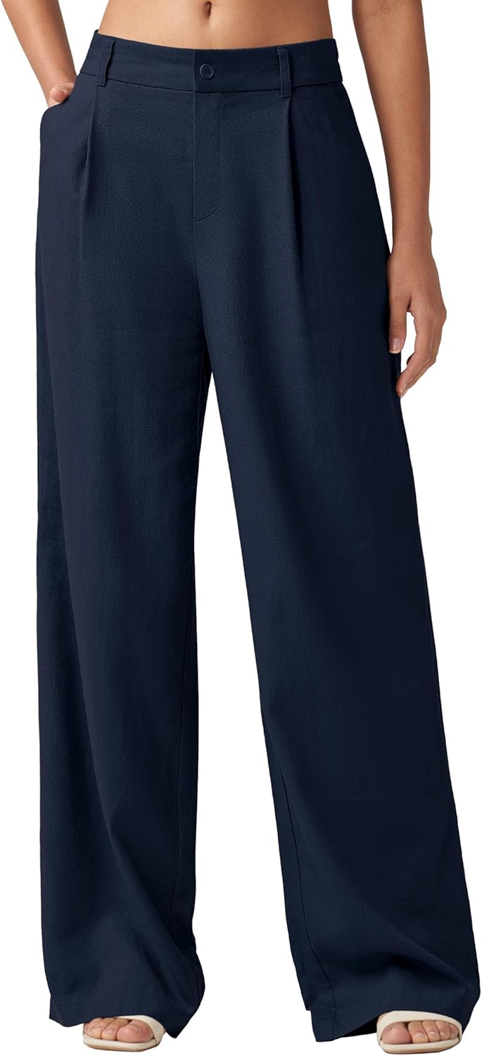 Willit Women's Linen Pants Wide Leg Work Dress Pants with Pockets