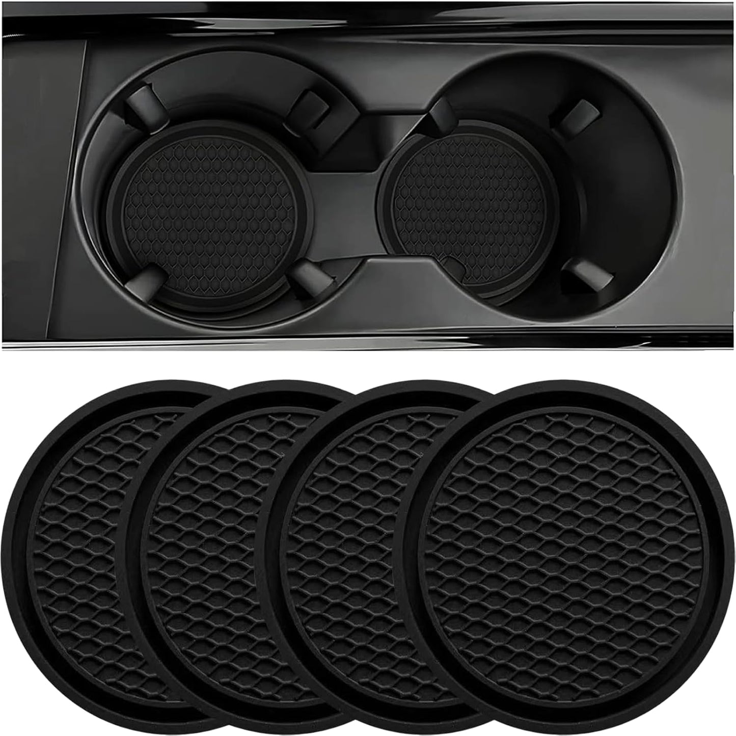 Non-Slip Silicone Car Cup Coasters - Set of 4 Black Ornaments