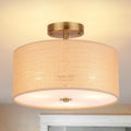13in Boho Woven Rattan Ceiling Light Fixture - Semi Flush Drum Lamp