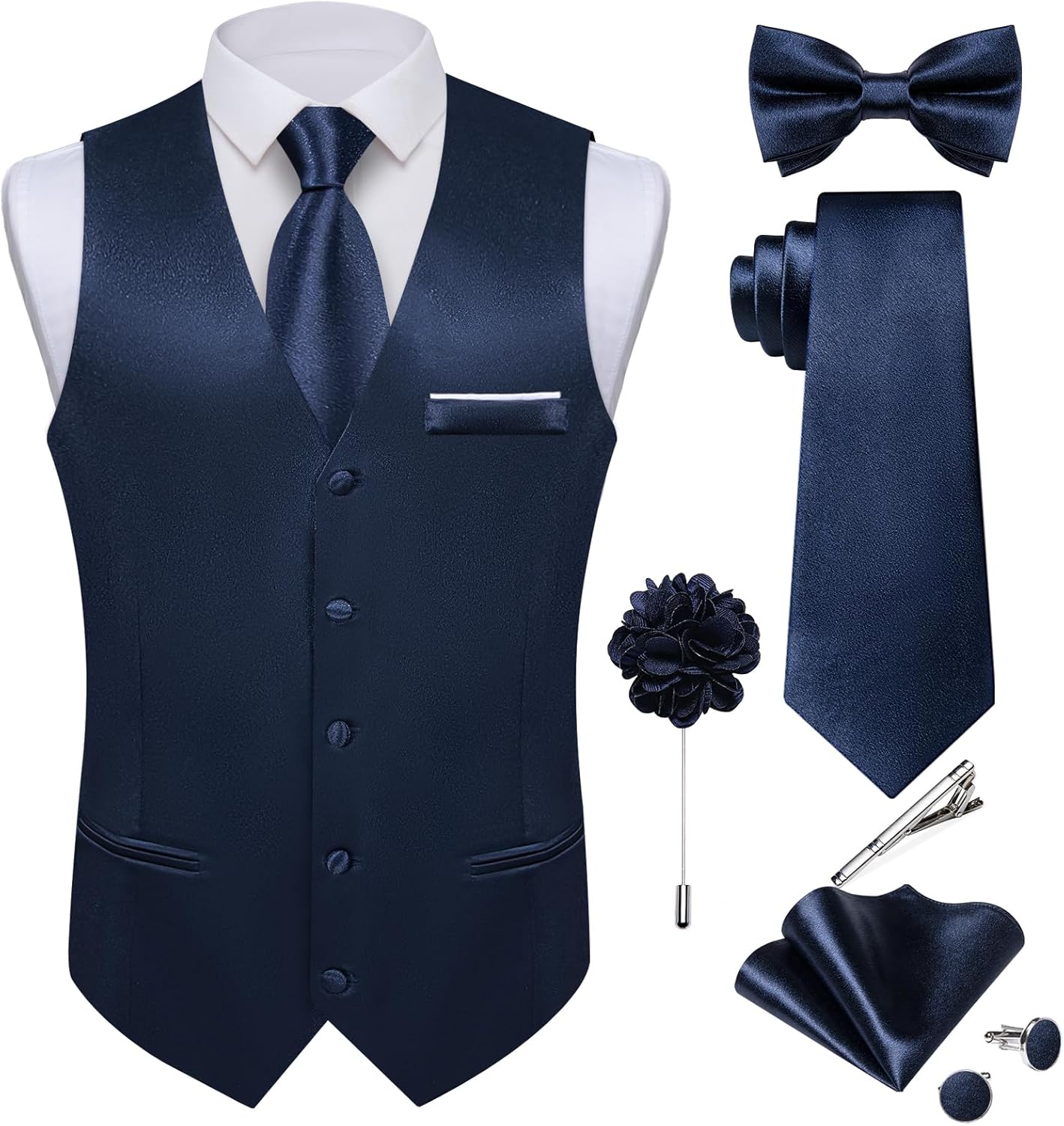 DiBanGu Mens Satin Suit Vest and Tie Set for Formal Occasions