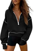 Women's Cropped Half Zip Hoodie - Cozy Fleece Lined Pullover