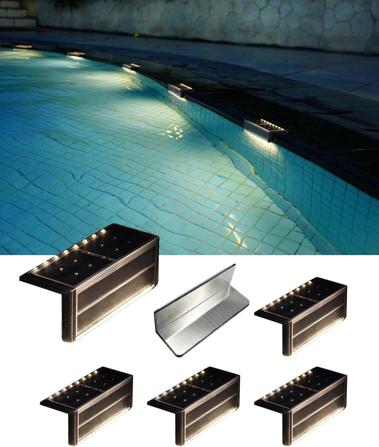 Solar Pool Lights for Outside - Heavy Duty Stainless Steel 6Pack