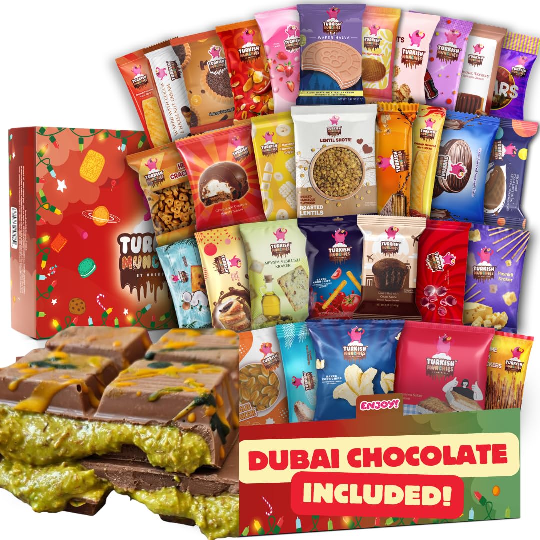 Dubai Chocolate Bar with Mega International Snack Box Delight