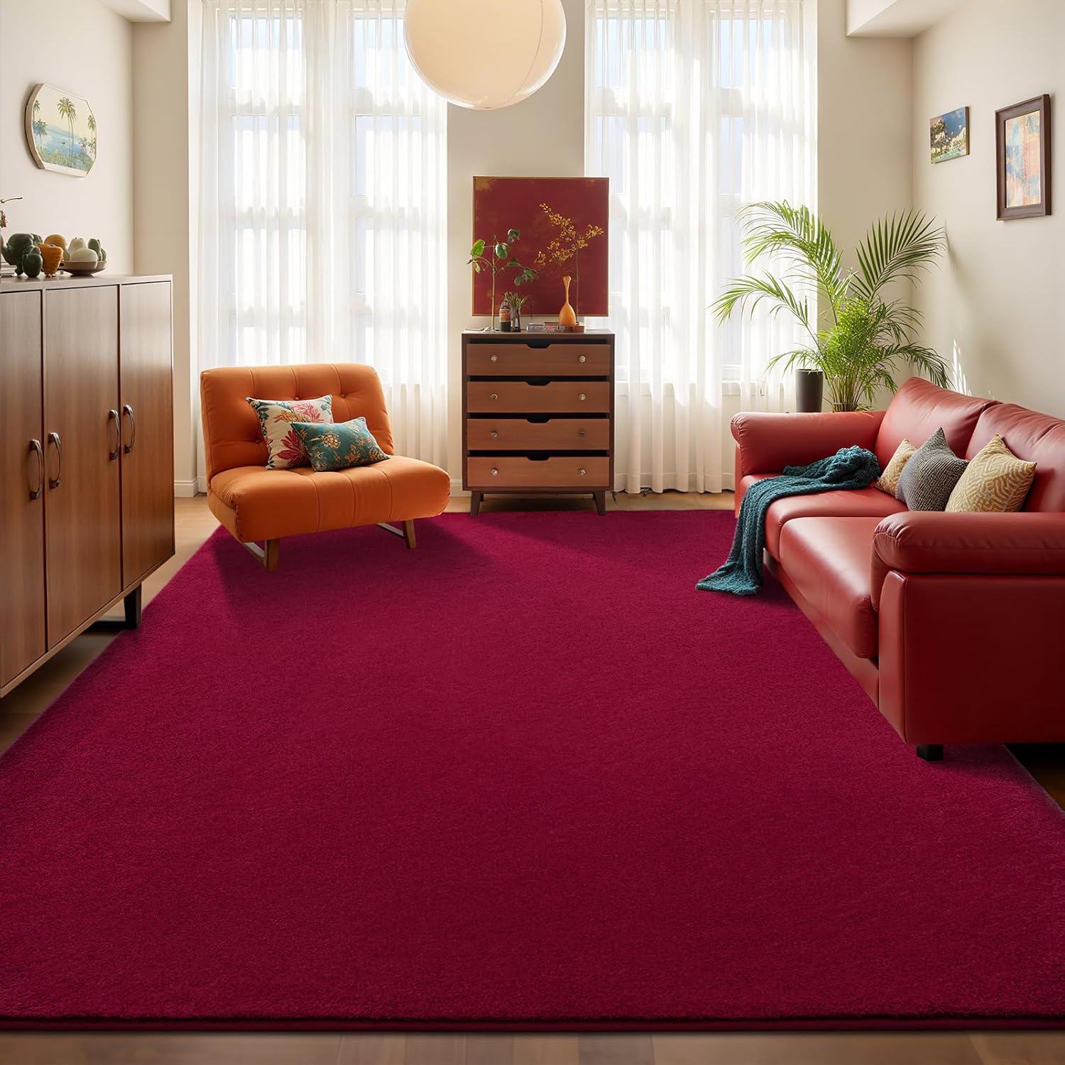 HOMORE Burgundy Rugs for Living Room 5x7 Feet Soft Shag Rug